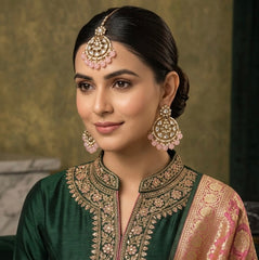 Noor Mahal Kundan Earring Set with Maang Tikka