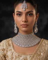 Luxury Bridal Choker Necklace Set with Earrings & Tikka