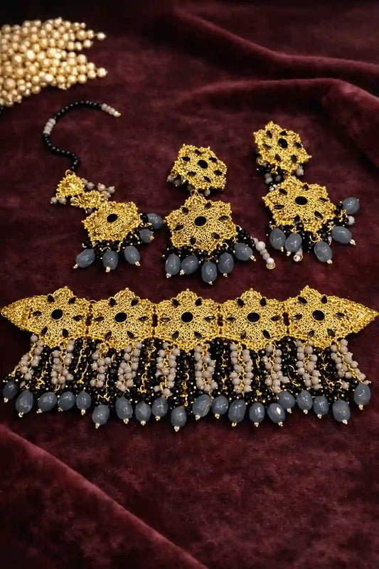 Bridal Pearl Choker Set with Earrings & Maang Tikka – Traditional Party Wear Jewelry