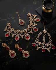 Cubic Zirconia Semi-Bridal Jewelry Set with Jhumar ✨