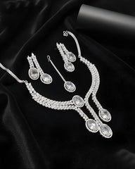 Designer Party Wear Necklace Earrings and Tikka Set