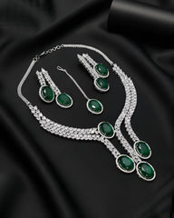 Designer Party Wear Necklace Earrings and Tikka Set