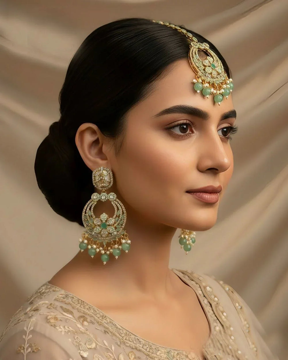 Elegant Matha Patti with Matching Earrings – Bridal Jewelry Set - Gram