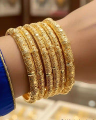Gold Plated Casting Bangles Set Heavy Textured Designer Traditional Style Bangles for Women