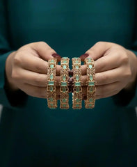 Gold Plated Stone Bangles Set Premium Designer Party Wear Bangles for Women