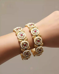 Kundan Pearl Bangles Set Traditional Rajwadi Bridal Jewelry for Women