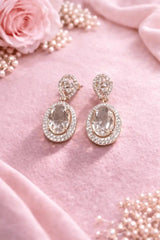 Luxury Oval Crystal Drop Earrings for Women | Elegant Designer Party Wear Jhumka Earrings | 10 Color Variants