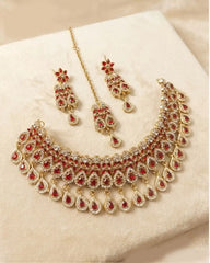 Luxury Wedding Style Necklace Earrings and Tikka Set