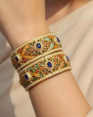 Rajwadi Kundan Pearl Bangles Set Gold Plated Bridal Traditional Women’s Jewelry