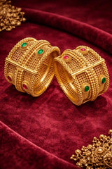 Rajwari Heavy Bridal Bangle Set – Antique Gold Statement Bangles