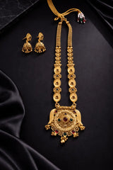 Rajwari Mala Set with Jhumka Earrings – Traditional Antique Long Necklace Set