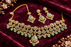 Royal Floral Bridal Choker Necklace Set with Earrings & Maang Tikka