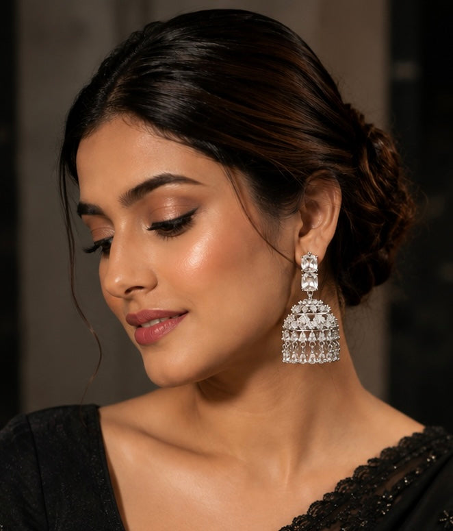 Crystal Bloom AD Jhumki Earrings