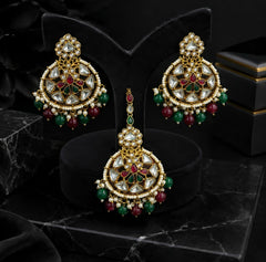 Noor Mahal Kundan Earring Set with Maang Tikka