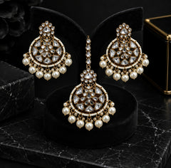 Noor Mahal Kundan Earring Set with Maang Tikka