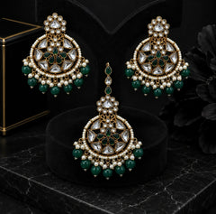 Noor Mahal Kundan Earring Set with Maang Tikka