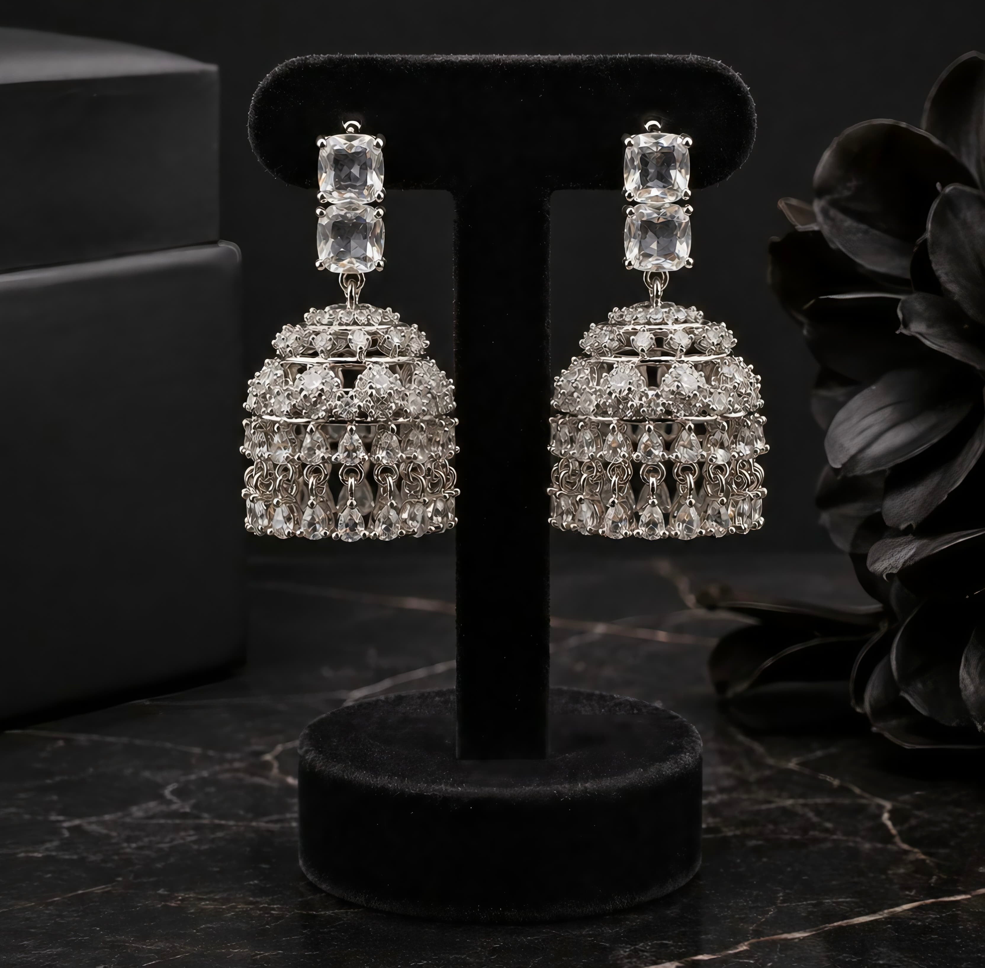 Crystal Bloom AD Jhumki Earrings