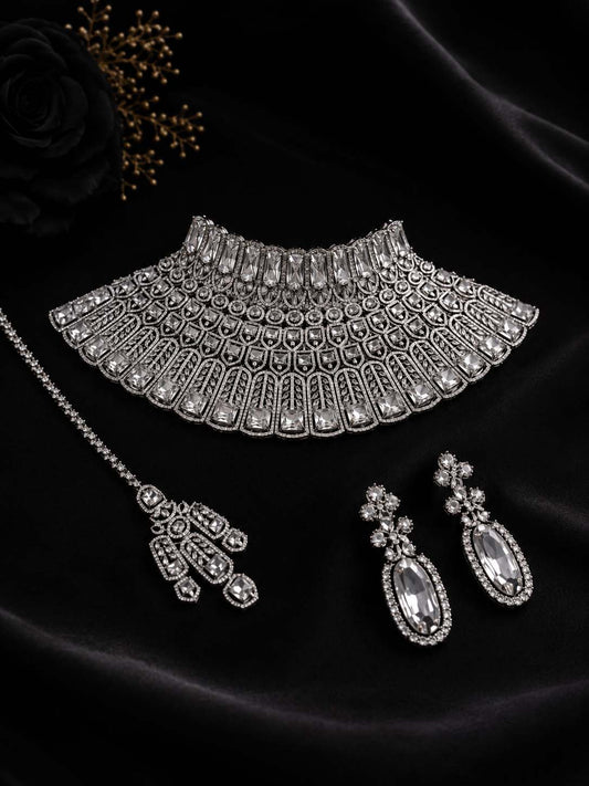 Luxury Bridal Choker Necklace Set with Earrings & Tikka