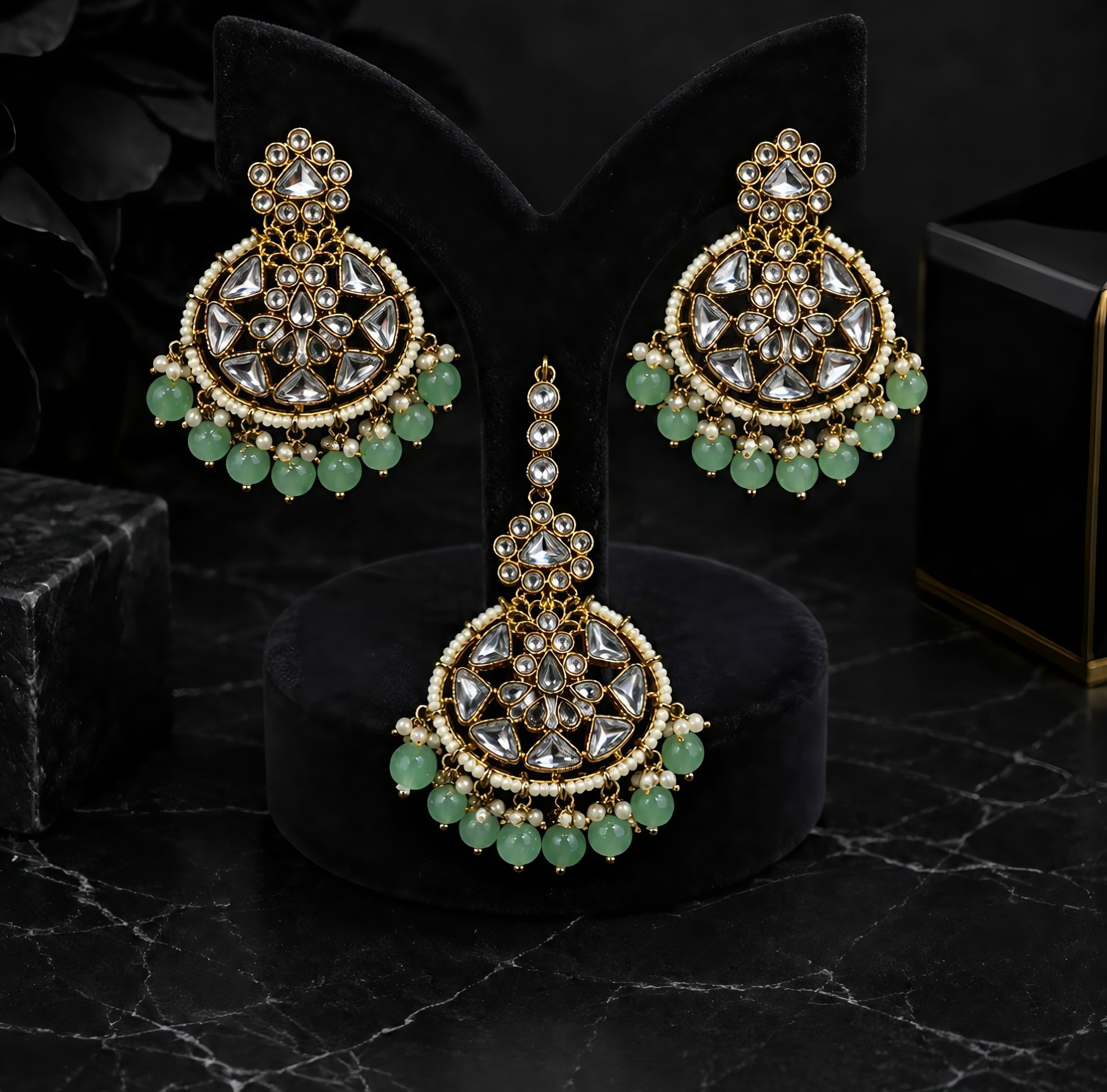 Noor Mahal Kundan Earring Set with Maang Tikka