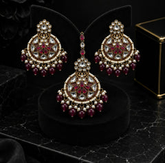 Noor Mahal Kundan Earring Set with Maang Tikka