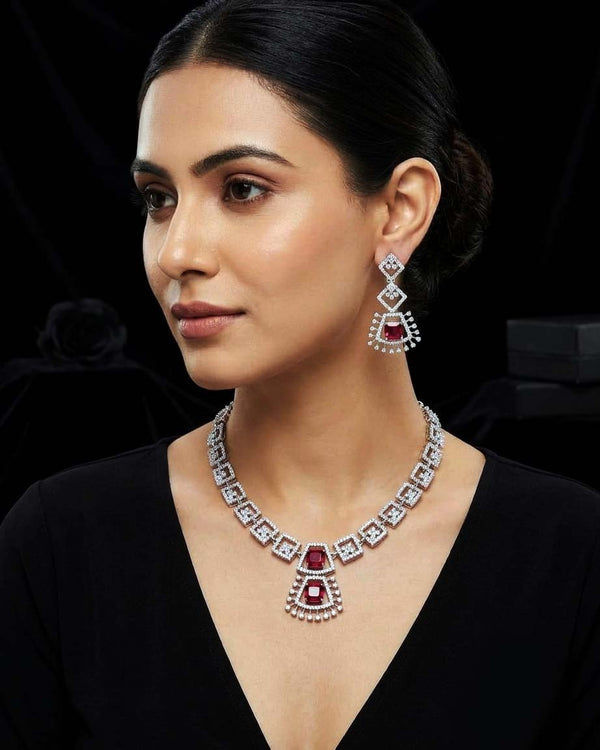 Square-Cut American Diamond Necklace Se