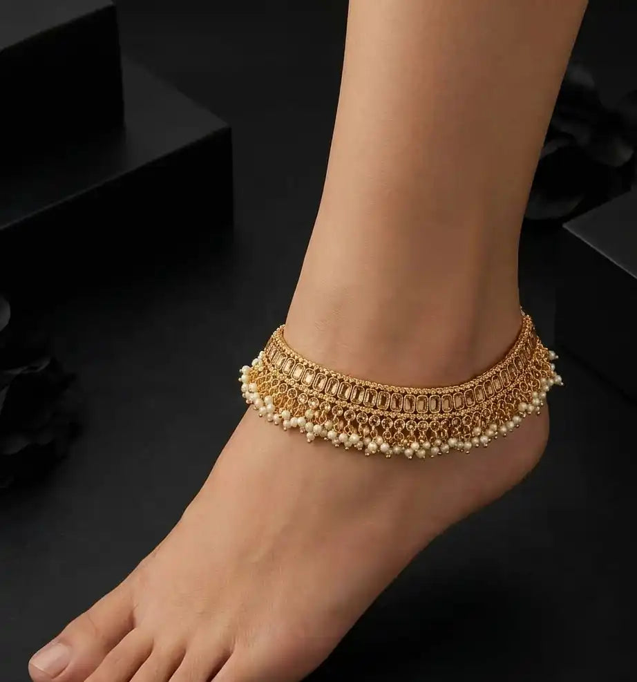 Afsana Silver Zircon Anklets – Pair of 2