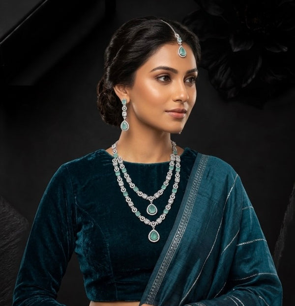 Royal Spark American Diamond Double Layer Necklace Set