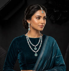 Royal Spark American Diamond Double Layer Necklace Set