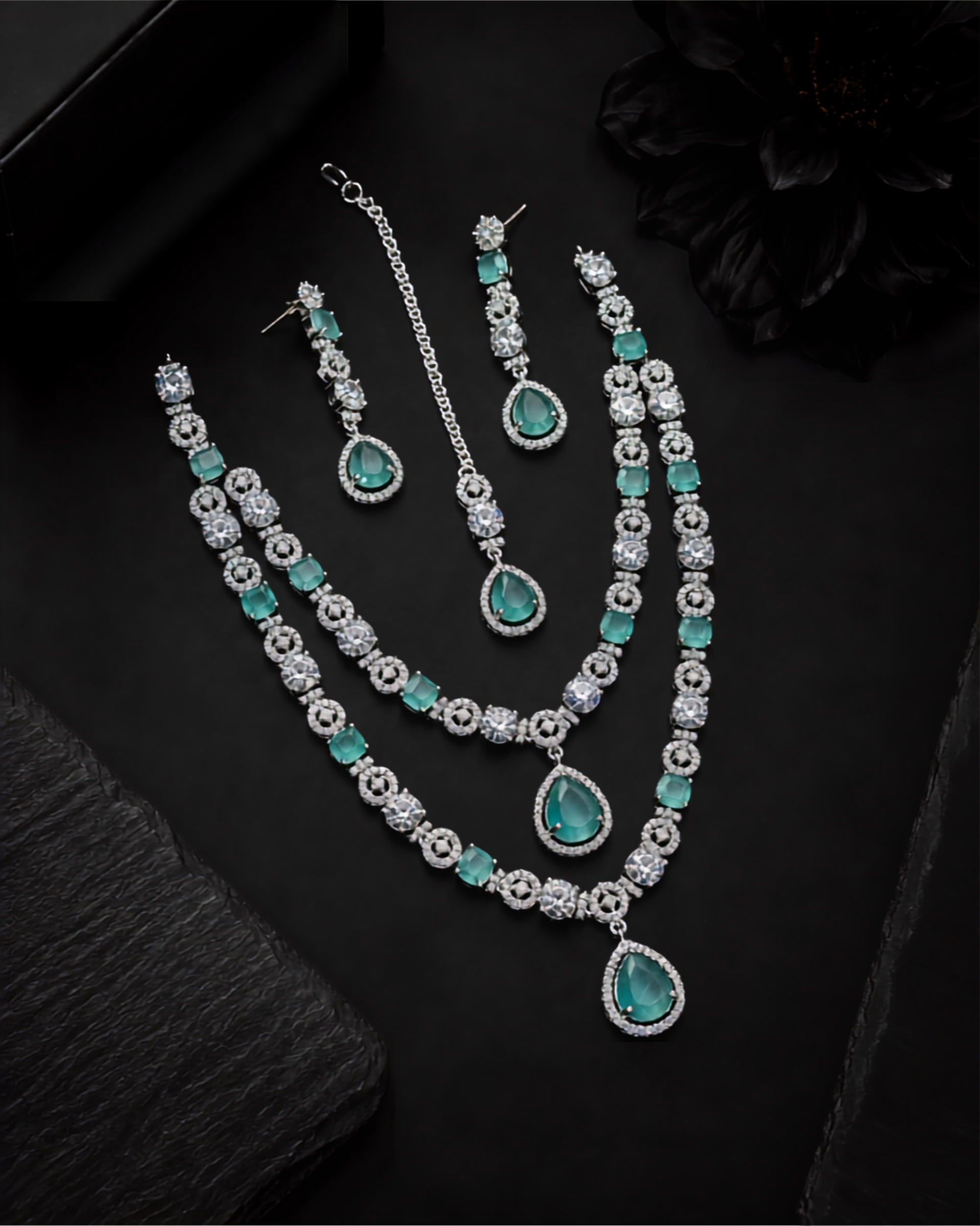 Royal Spark American Diamond Double Layer Necklace Set