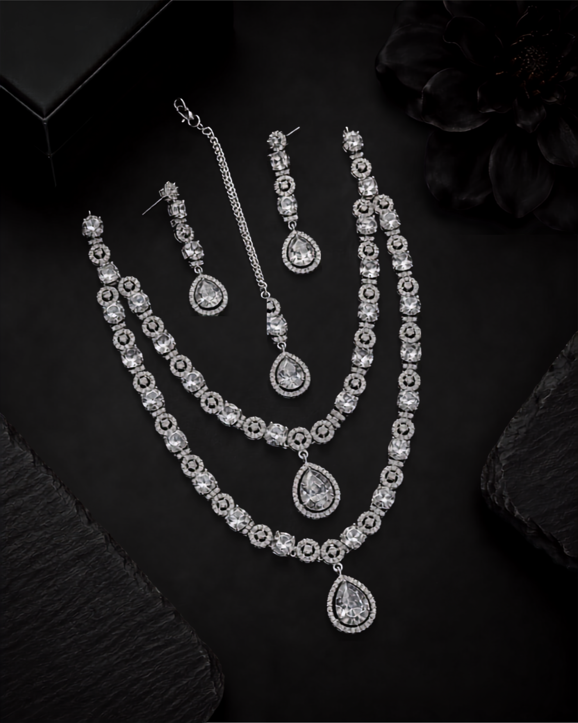 Royal Spark American Diamond Double Layer Necklace Set