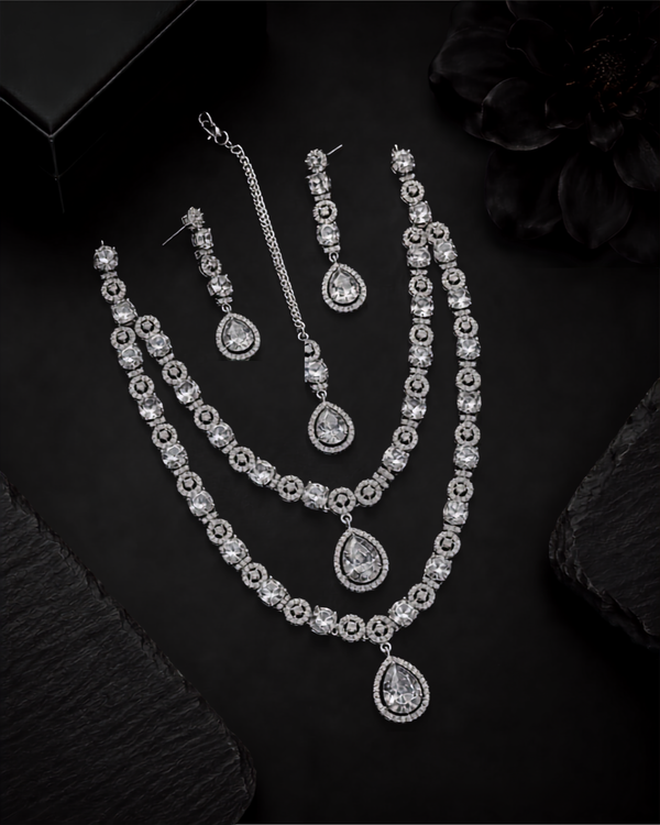 Royal Spark American Diamond Double Layer Necklace Set alternate view