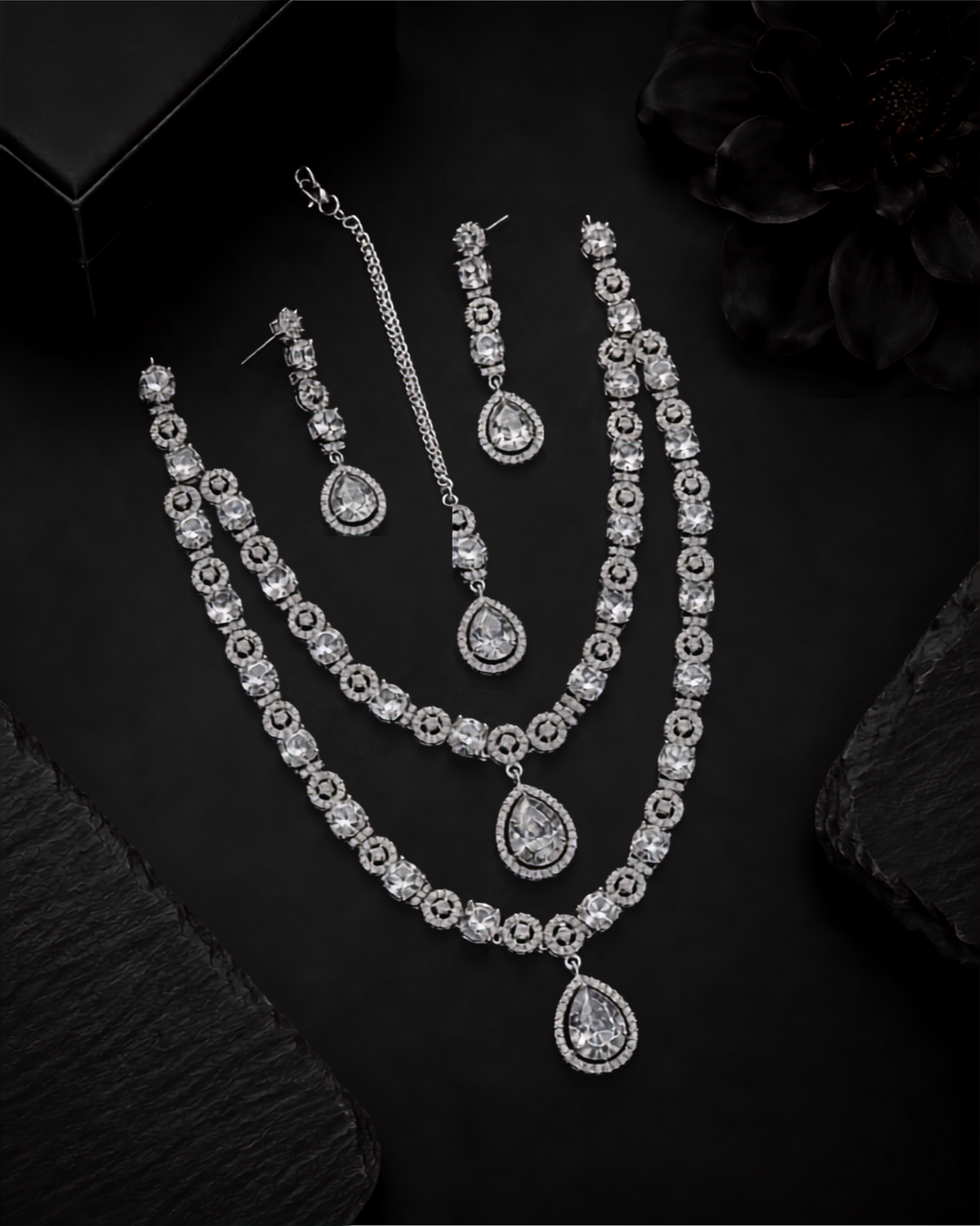 Royal Spark American Diamond Double Layer Necklace Set