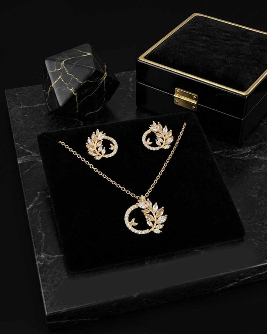 Leaf Crystal Locket Set