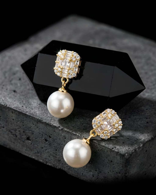 Teper Zircon Pearl Earrings