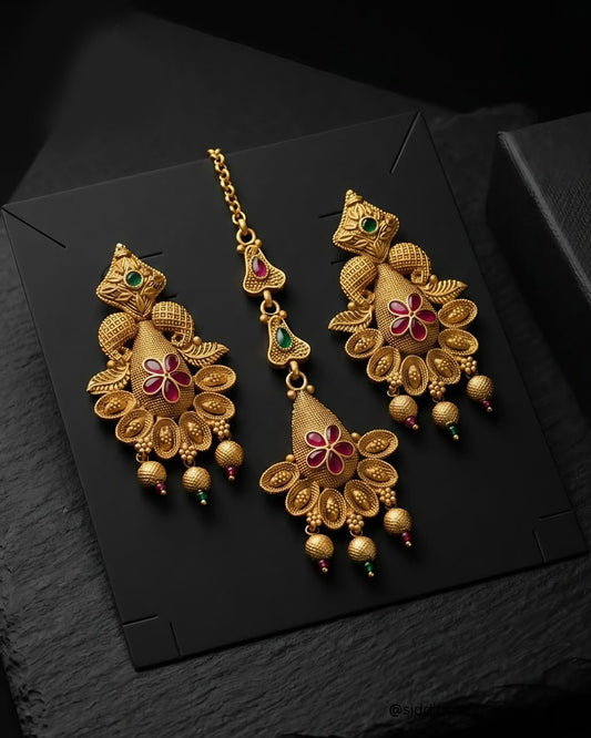 Rajwadi Earring & Tikka Set