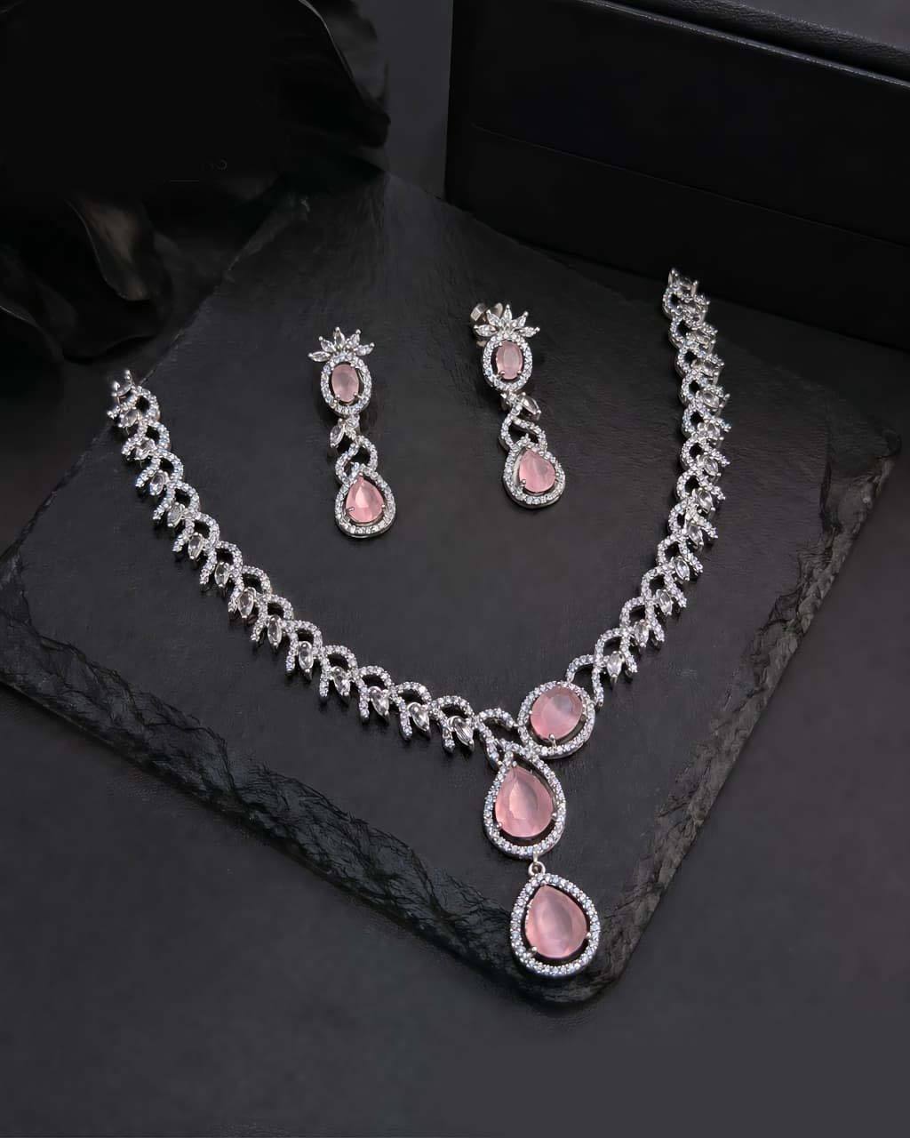 Teardrop American Diamond Necklace Set