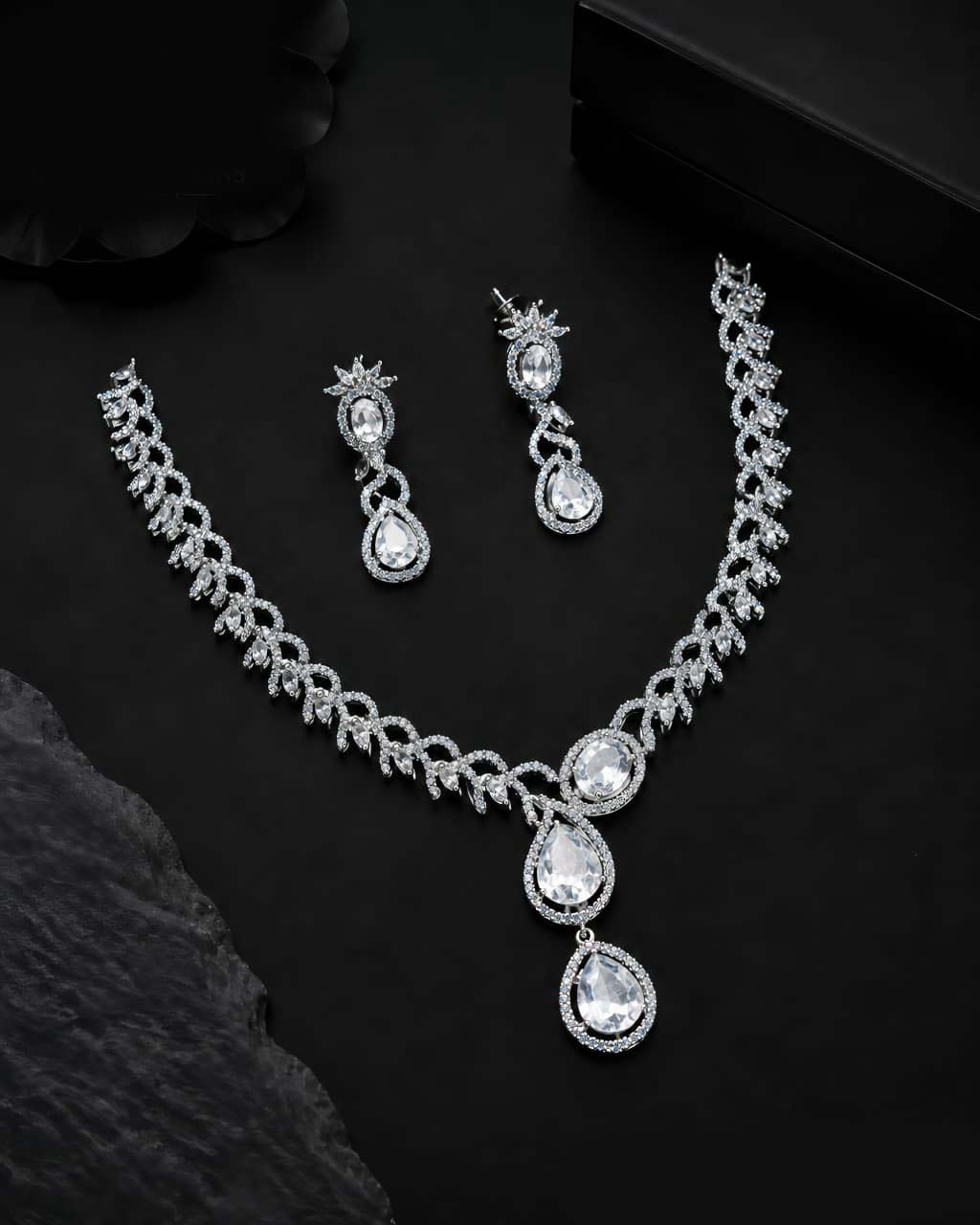 Teardrop American Diamond Necklace Set