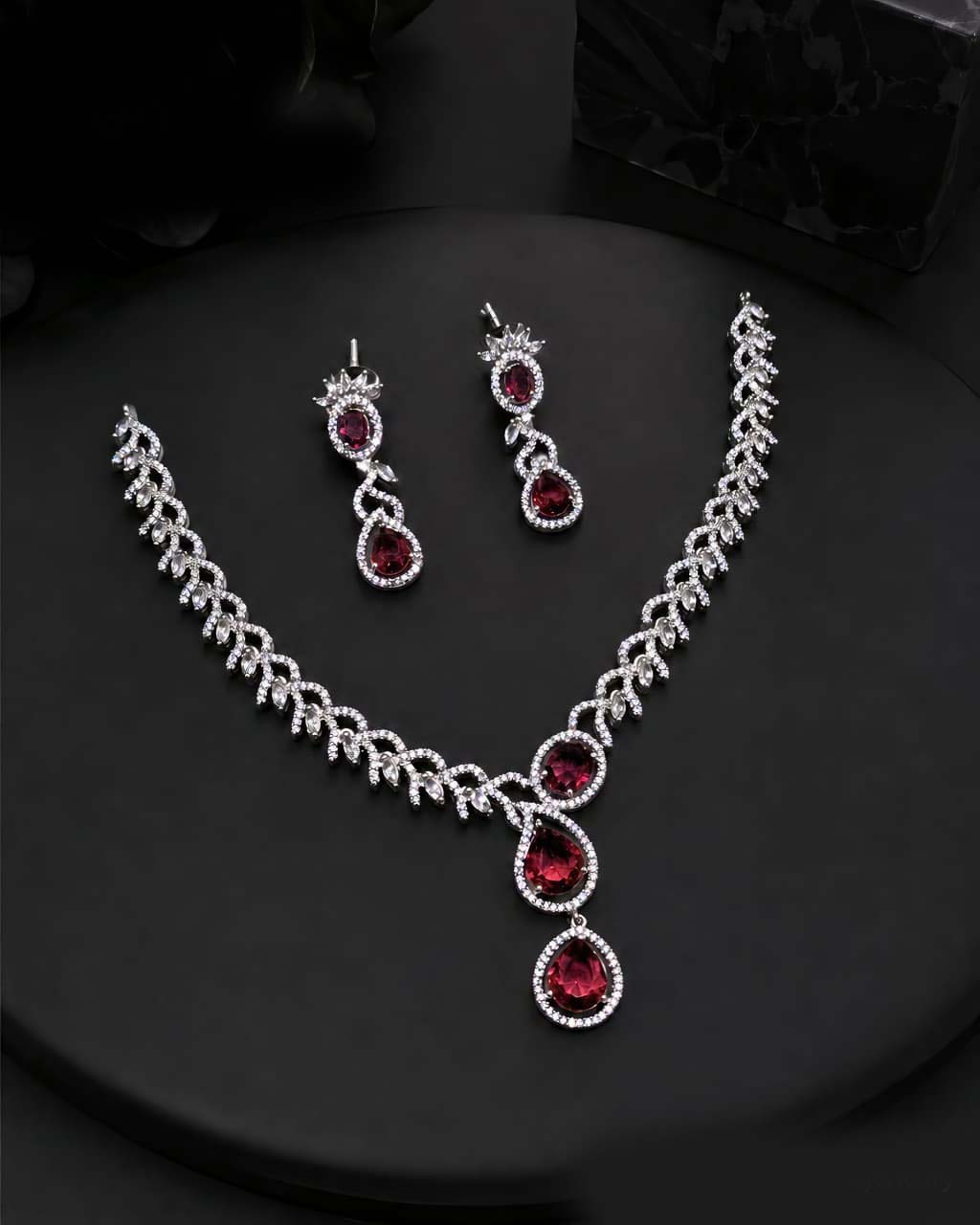 Teardrop American Diamond Necklace Set