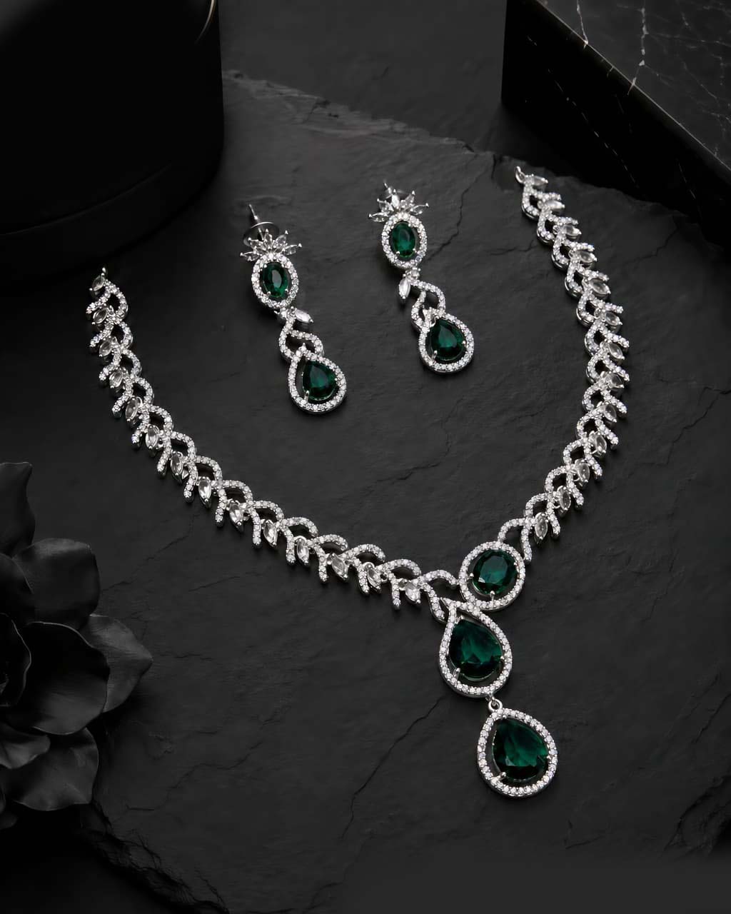 Teardrop American Diamond Necklace Set