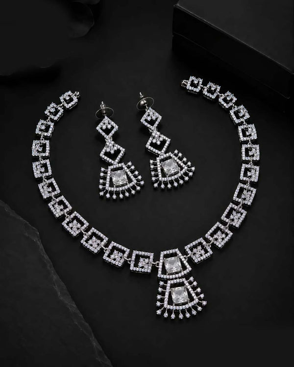 Square-Cut American Diamond Necklace Se alternate view