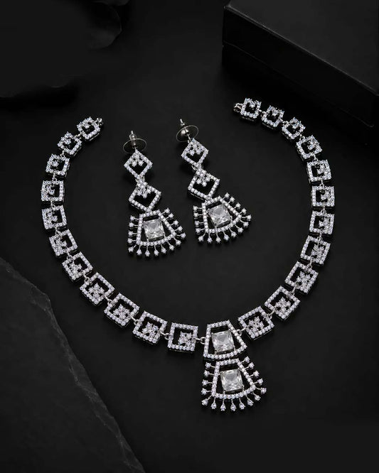 Square-Cut American Diamond Necklace Se