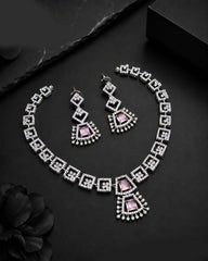 Square-Cut American Diamond Necklace Se