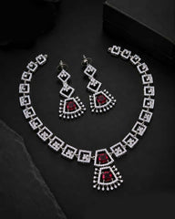 Square-Cut American Diamond Necklace Se