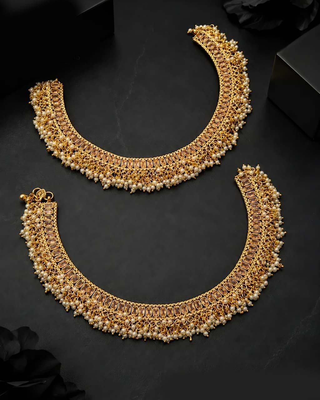 Afsana Silver Zircon Anklets – Pair of 2