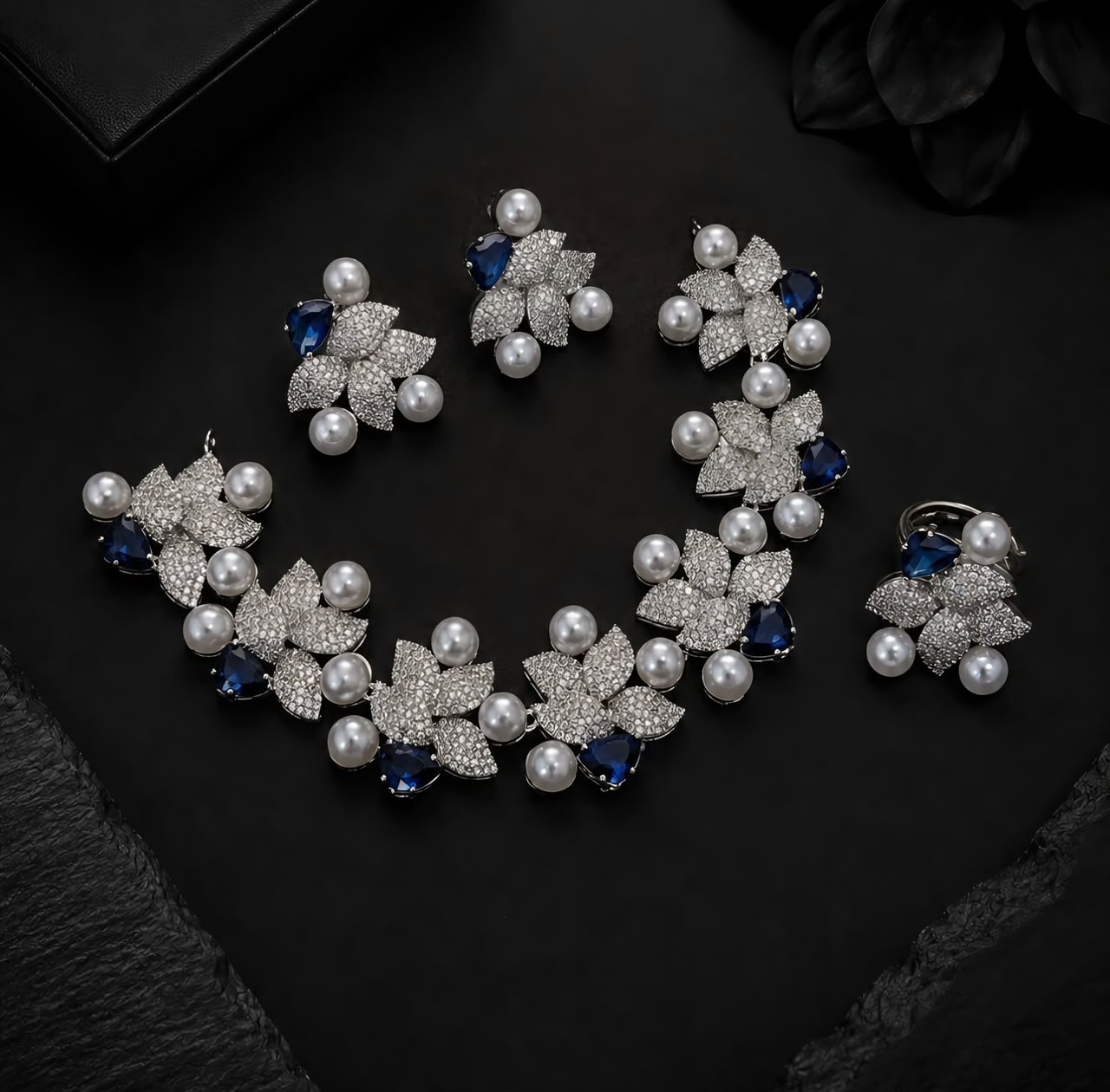 Celestia American Diamond Necklace Set with Ring