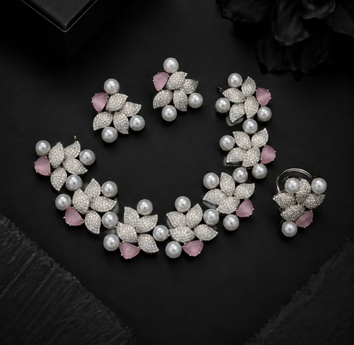 Celestia American Diamond Necklace Set with Ring