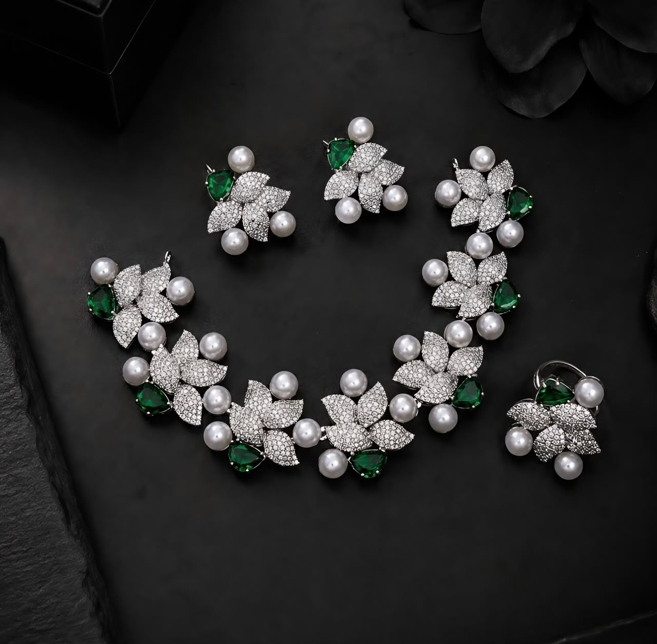 Celestia American Diamond Necklace Set with Ring