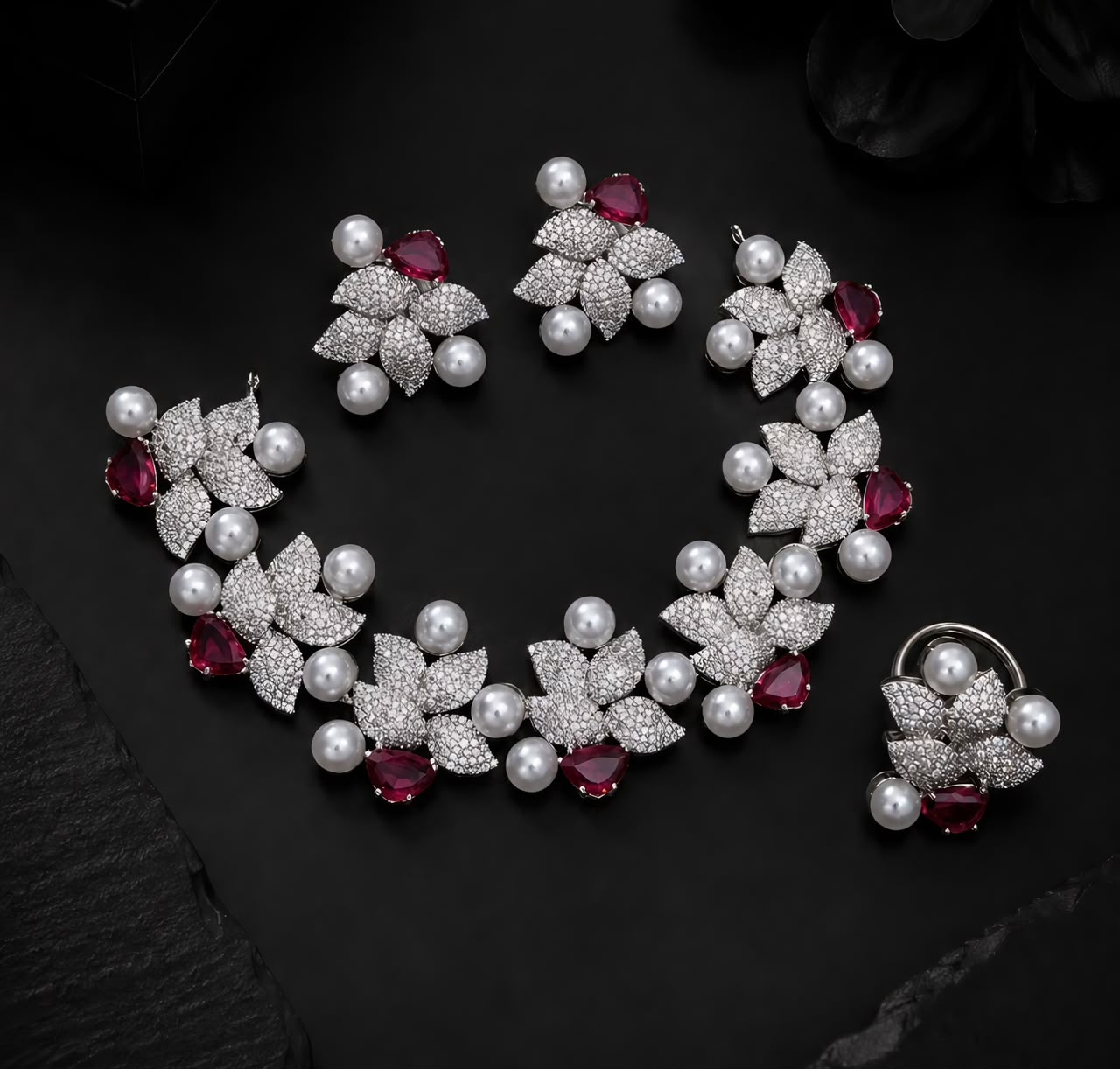 Celestia American Diamond Necklace Set with Ring