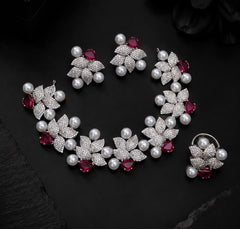 Celestia American Diamond Necklace Set with Ring