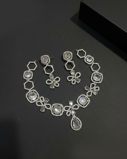 American Diamond Necklace Set – Elegant Sparkle Jewelry in 5 Colors